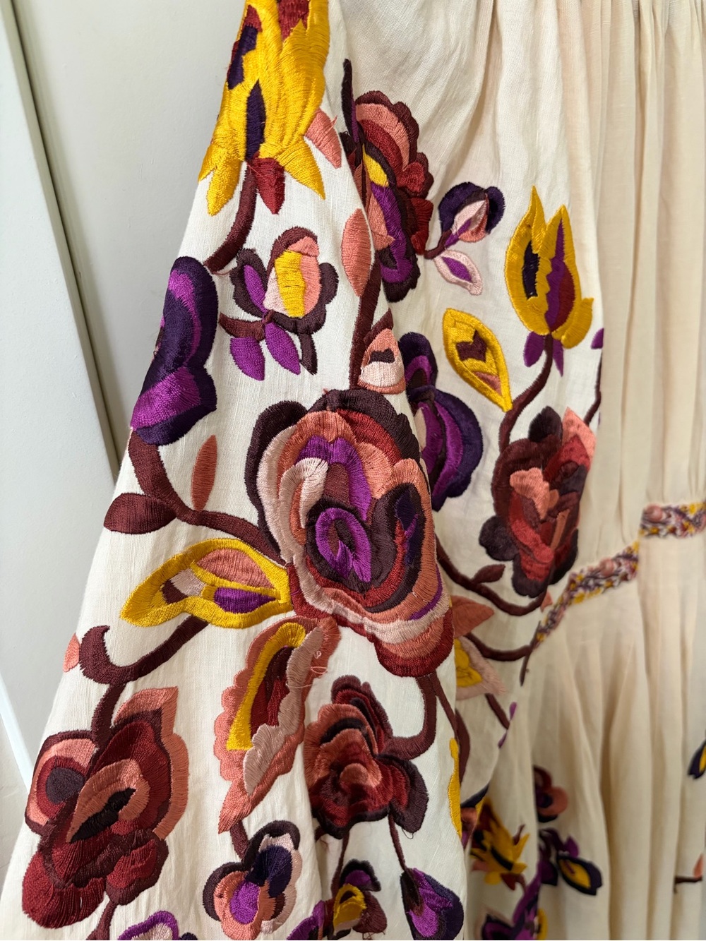 Ulla Johnson Bohemian Embroidered Floral Midi Linen Cotton Dress, Women's Size 2 - Picture 4 of 13
